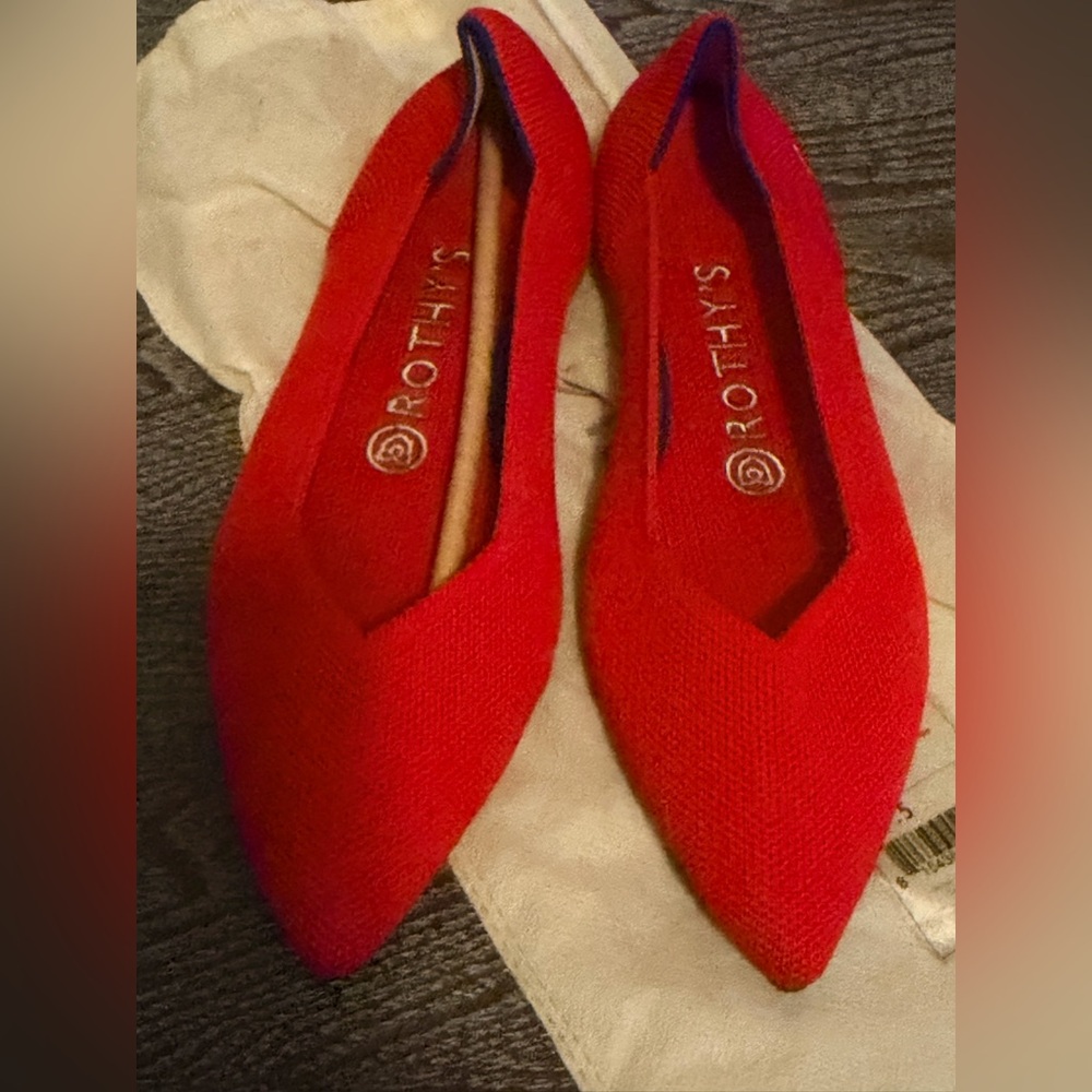 Rothy's Red Pointed-Toe Knit Flats